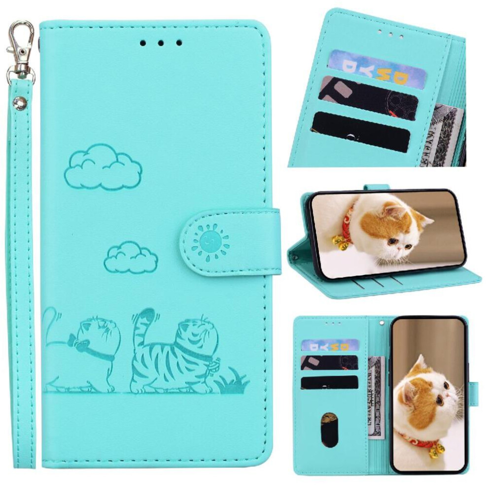 (Green) Flip Case For Iphone 16 Card Slot Holder Kickstand Cat Rfid Leather Wallet Green 764563726127