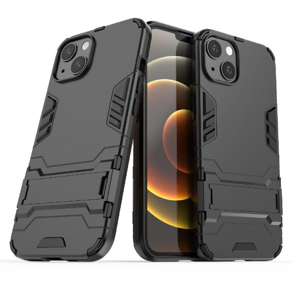 (Black) Case For Iphone 13 Dual Layer Protection Shockproof Protective Cover Metal Ring Holder Ring Car Mount Kickstand Black 764563726530