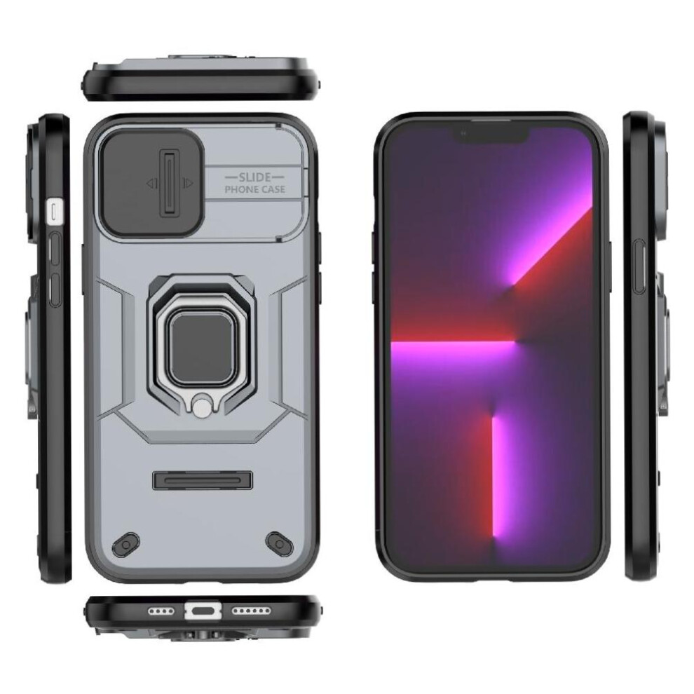 ( ) Case For Iphone 13 Pro Max Protective Cover Ring Holder Kickstand Anti-Scratch Gray 764563727124
