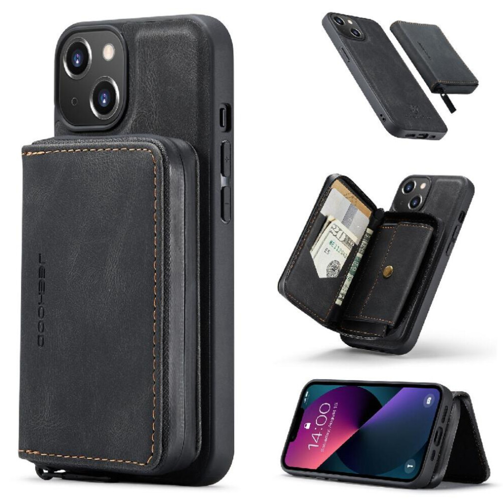 (Black) Case For Iphone 13 Wireless Charging Wallet Case Magnetic Detachable Phone Case Multifunctional Black 764563727889