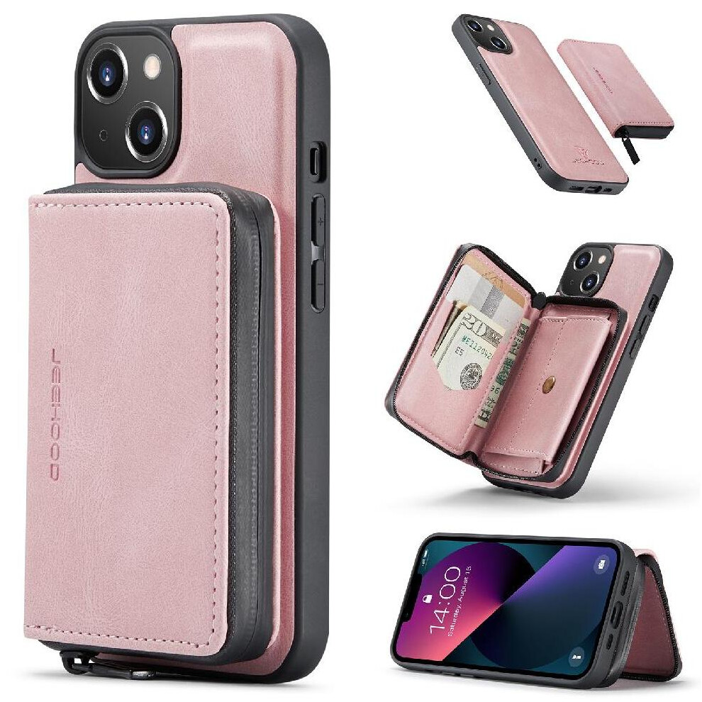 (Pink) Case For Iphone 13 Wireless Charging Wallet Case Magnetic Detachable Phone Case Multifunctional Pink 764563727896