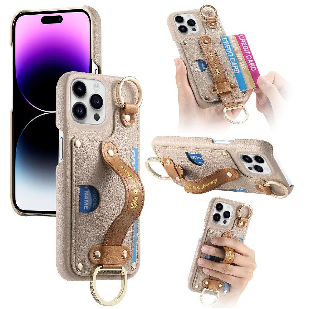 (Khaki ) Case For Iphone 16 Pro Max Slim Case Wristband Ring Holder Rfid Blocking 764563728152