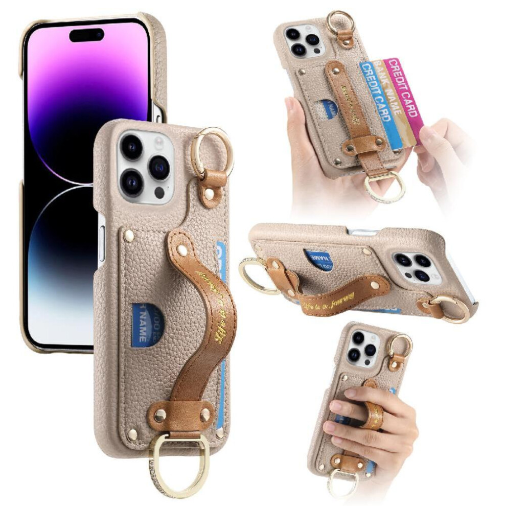 (Khaki ) Case For Iphone 16 Pro Rfid Blocking Ring Holder Wristband Slim Case 764563728220