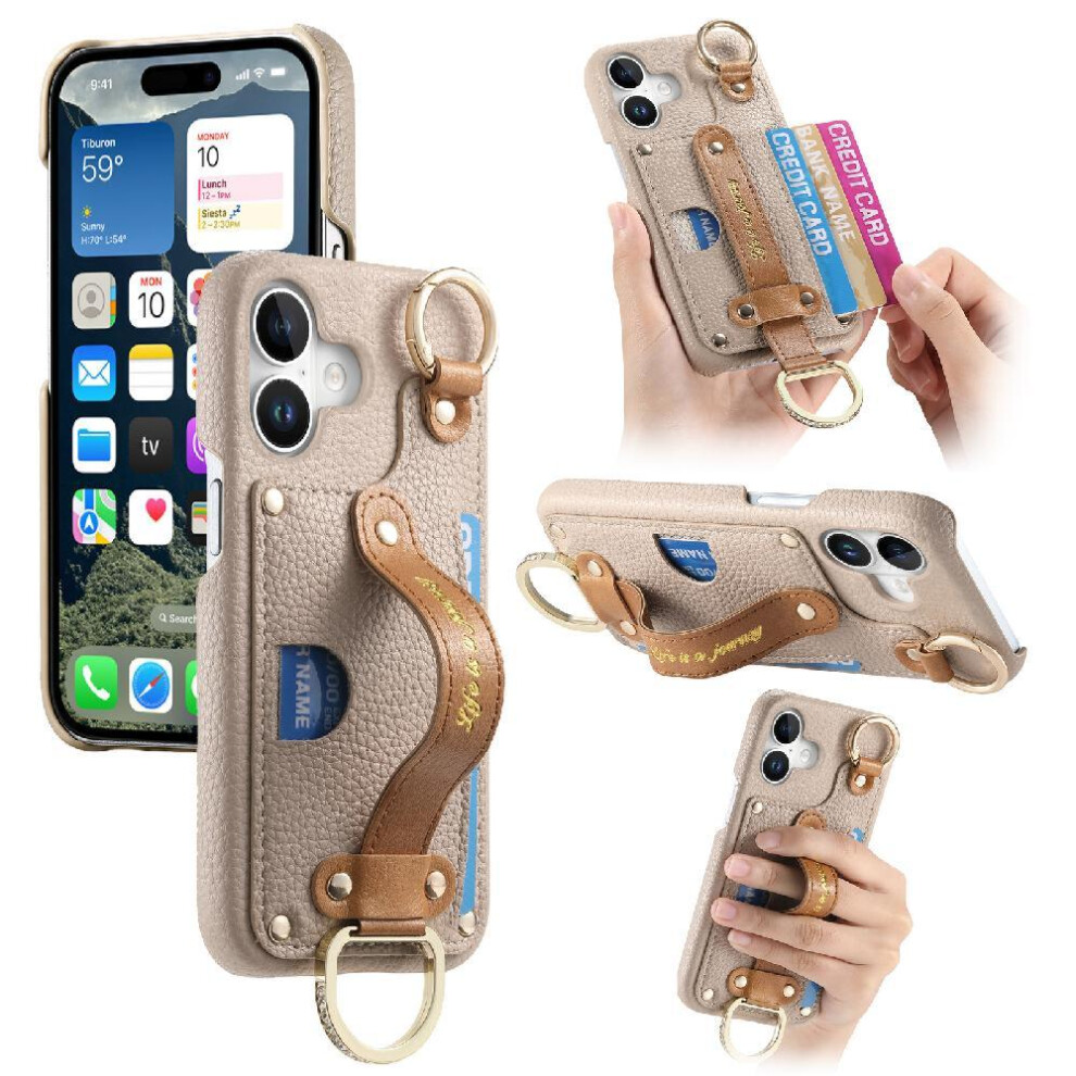 (Khaki ) Case For Iphone 16 Slim Case Ring Holder Rfid Blocking Wristband 764563728367