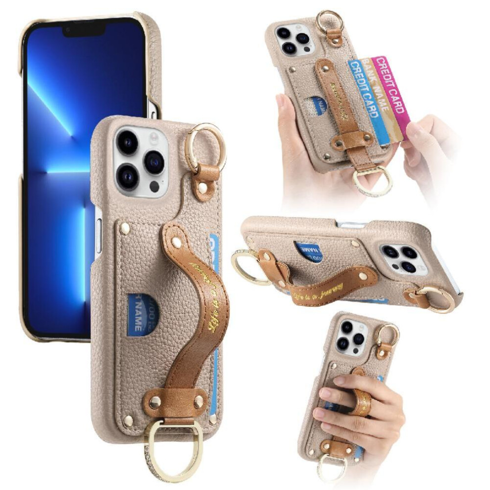 (Khaki ) Case For Iphone 13 Pro Max Ring Holder Rfid Blocking Slim Case Wristband 764563728619