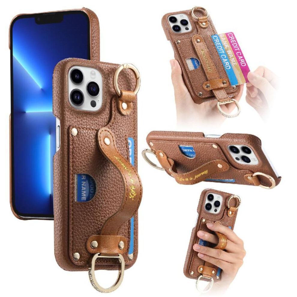(Brown) Case For Iphone 13 Pro Max Ring Holder Rfid Blocking Slim Case Wristband Brown 764563728633