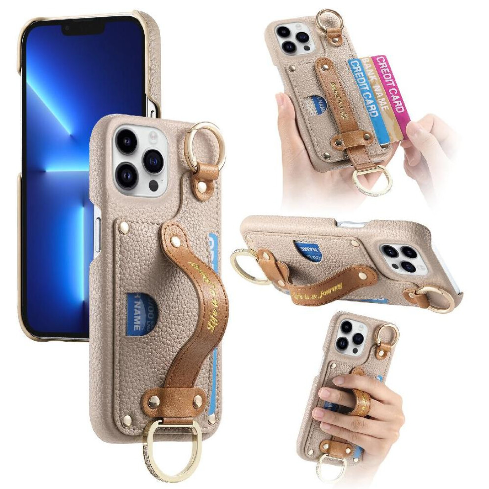 (Khaki ) Case For Iphone 13 Pro Wristband Rfid Blocking Ring Holder Slim Case 764563728749