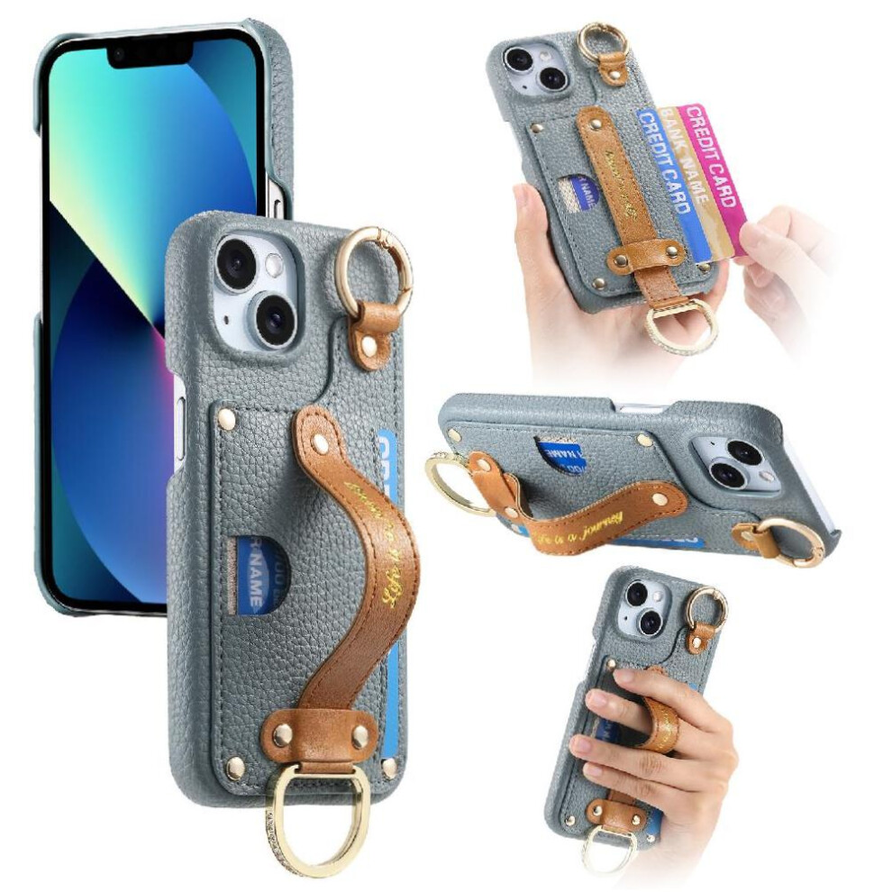 (Blue) Case For Iphone 13 Wristband Slim Case Rfid Blocking Ring Holder Blue 764563728893