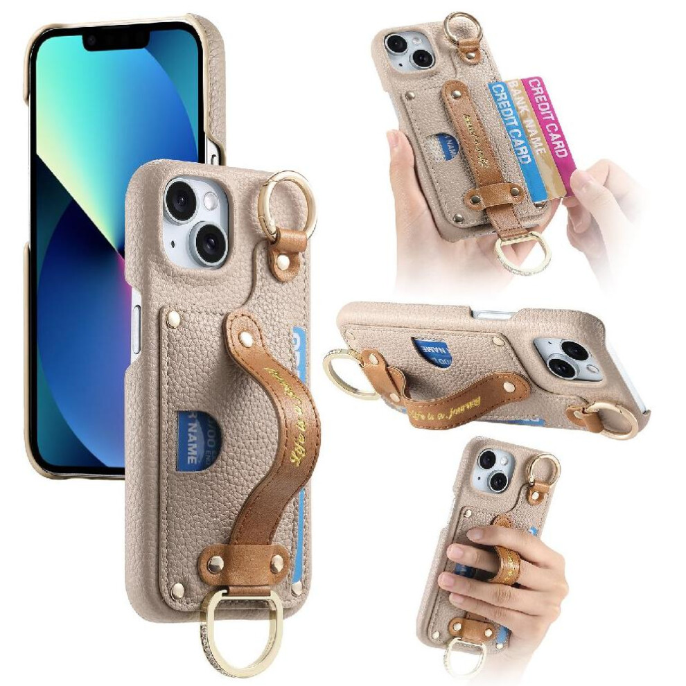 (Khaki ) Case For Iphone 13 Wristband Slim Case Rfid Blocking Ring Holder 764563728886