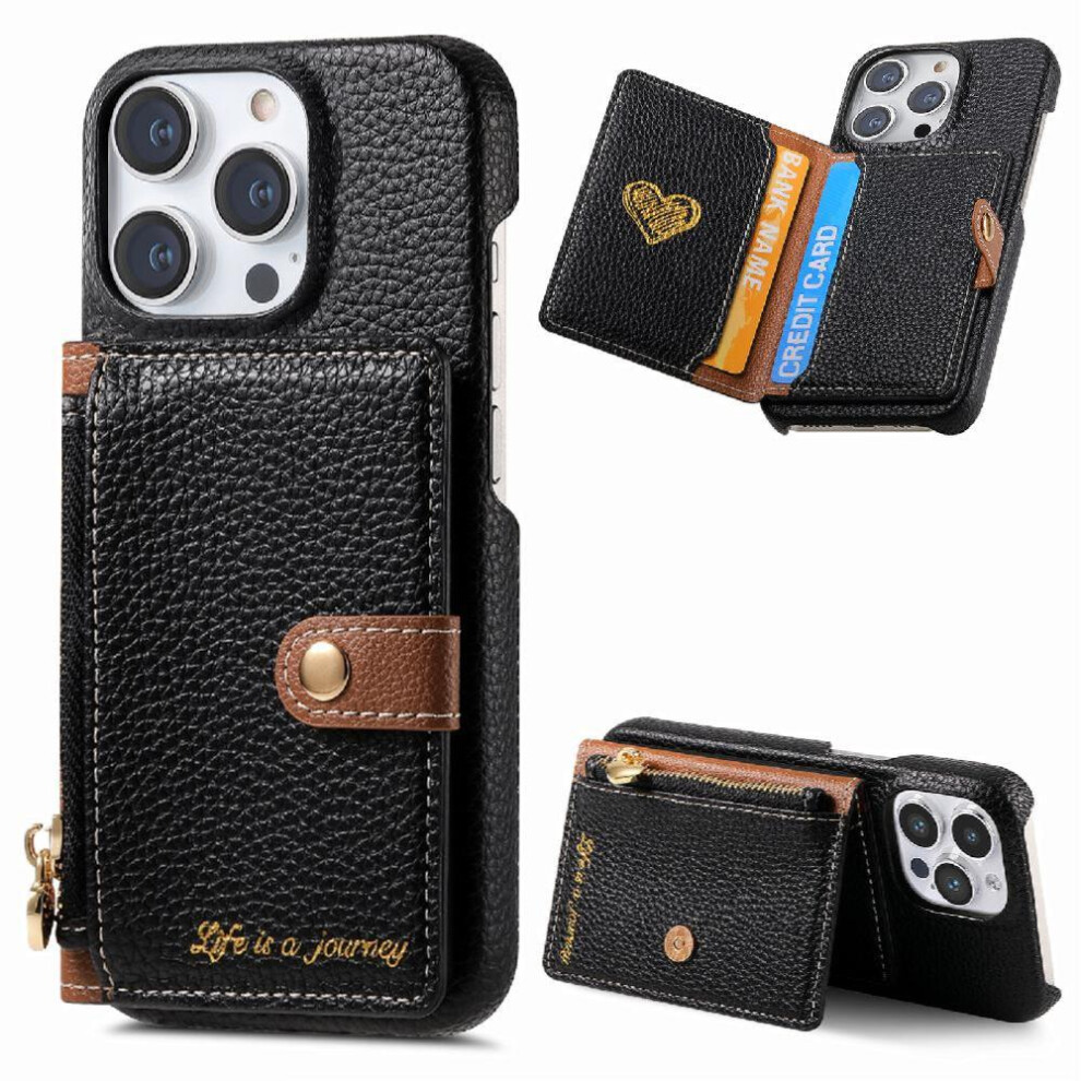 (Black) Case For Iphone 16 Pro Max Stand Zipper Wallet Wallet Shockproof Black 764563729005