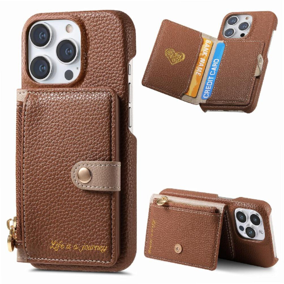 (Brown) Case For Iphone 16 Pro Max Stand Zipper Wallet Wallet Shockproof Brown 764563729043