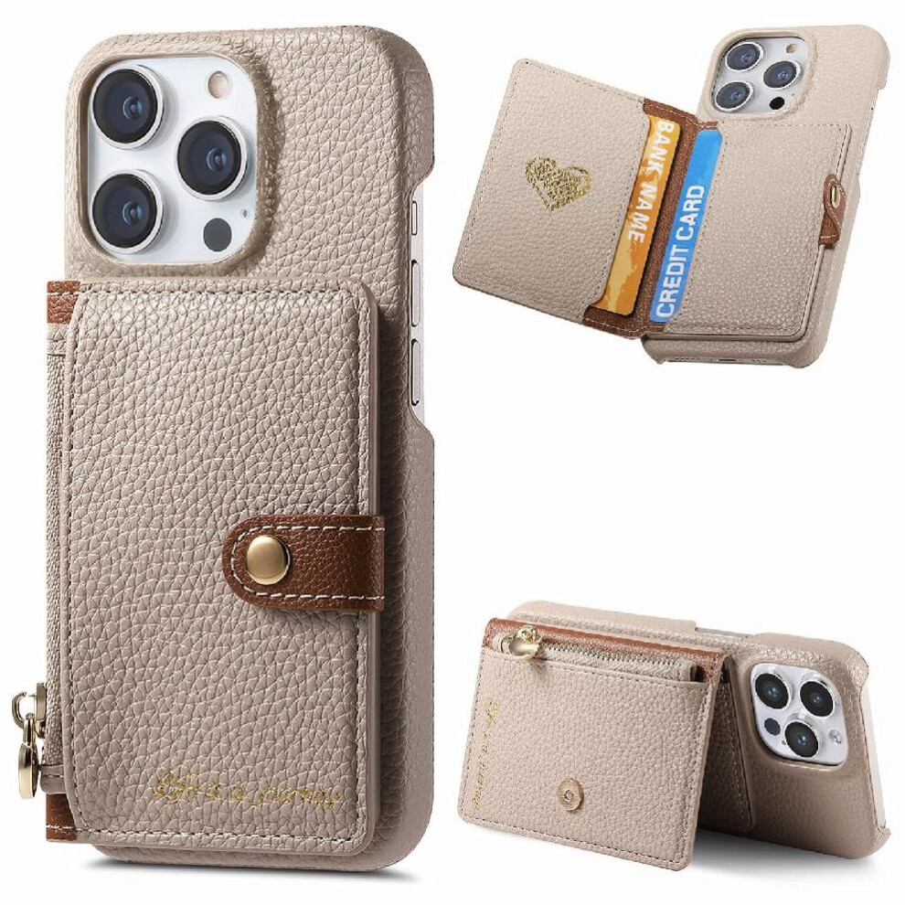 (Khaki ) Case For Iphone 16 Pro Max Stand Zipper Wallet Wallet Shockproof 764563728992