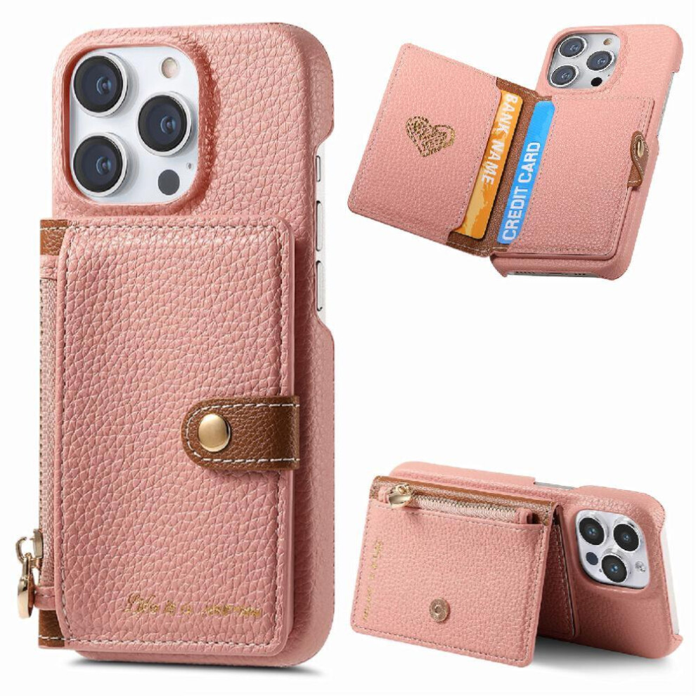 (Pink) Case For Iphone 16 Pro Max Stand Zipper Wallet Wallet Shockproof Pink 764563729036