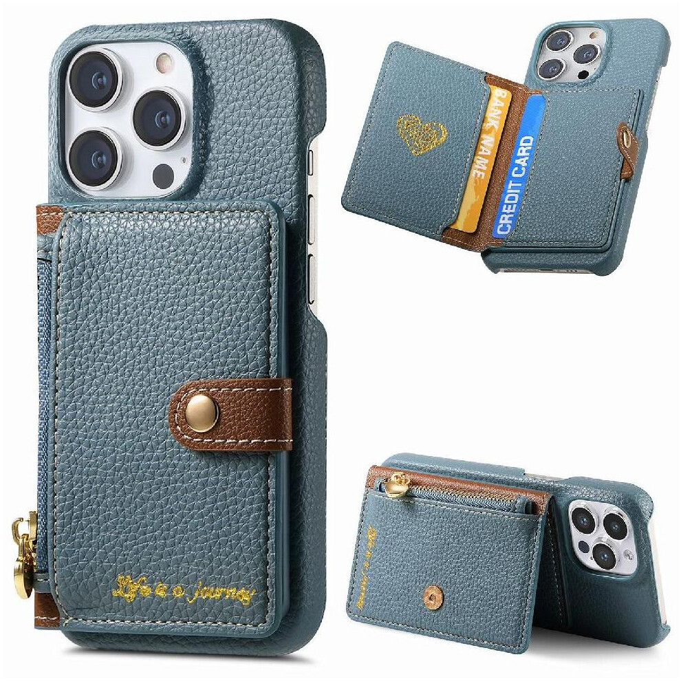 (Blue) Case For Iphone 16 Pro Max Stand Zipper Wallet Wallet Shockproof Blue 764563729012