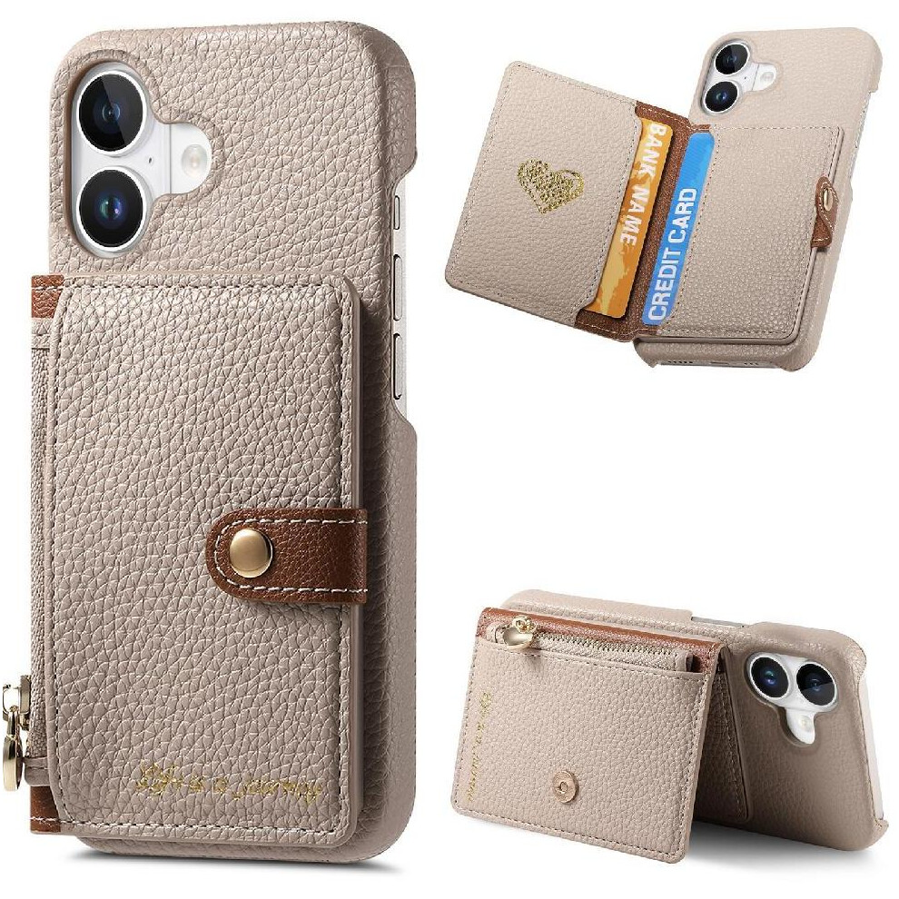 (Khaki ) Case For Iphone 16 Shockproof Stand Wallet Zipper Wallet 764563729067