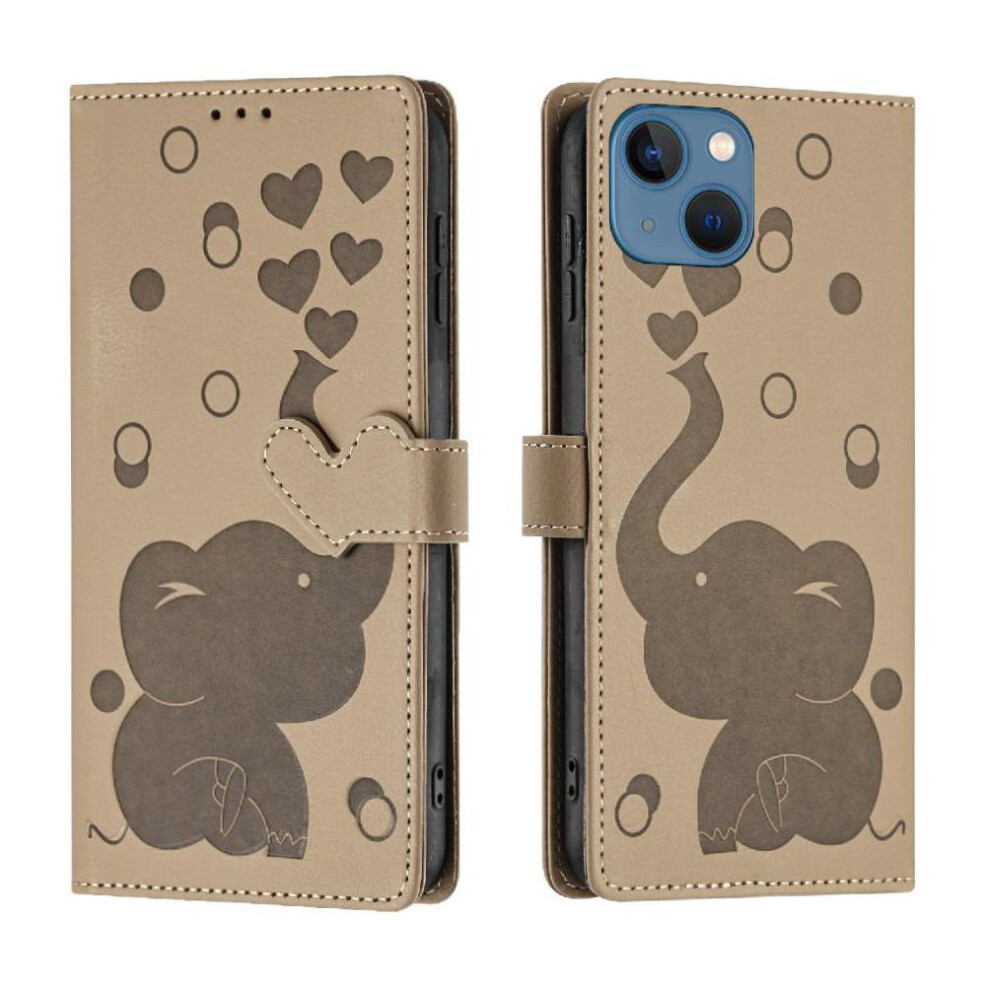 (Khaki ) Flip Case For Iphone 13 Mini Three Card Slots Kickstand Premium Leather 764563729470