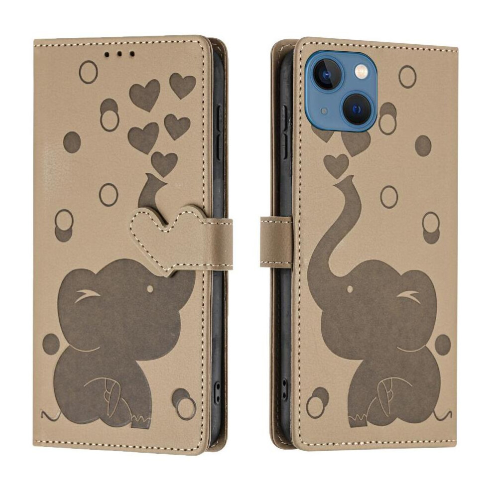 (Khaki ) Flip Case For Iphone 13 Kickstand Three Card Slots Premium Leather 764563729524