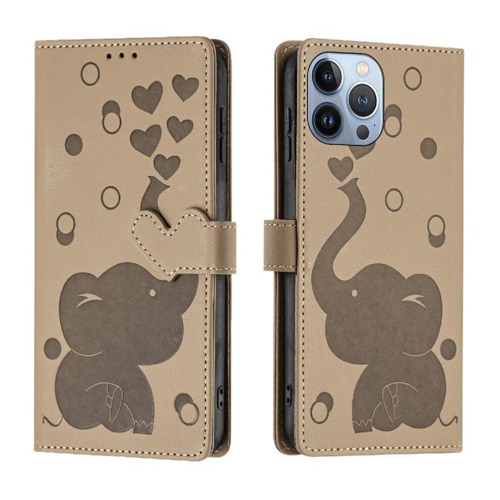 (Khaki ) Flip Case For Iphone 13 Pro Premium Leather Three Card Slots Kickstand 764563729579