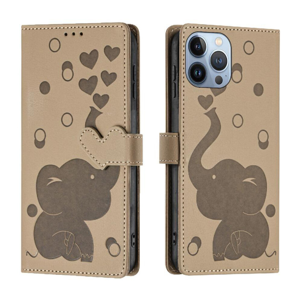 (Khaki ) Flip Case For Iphone 13 Pro Max Premium Leather Kickstand Three Card Slots 764563729623
