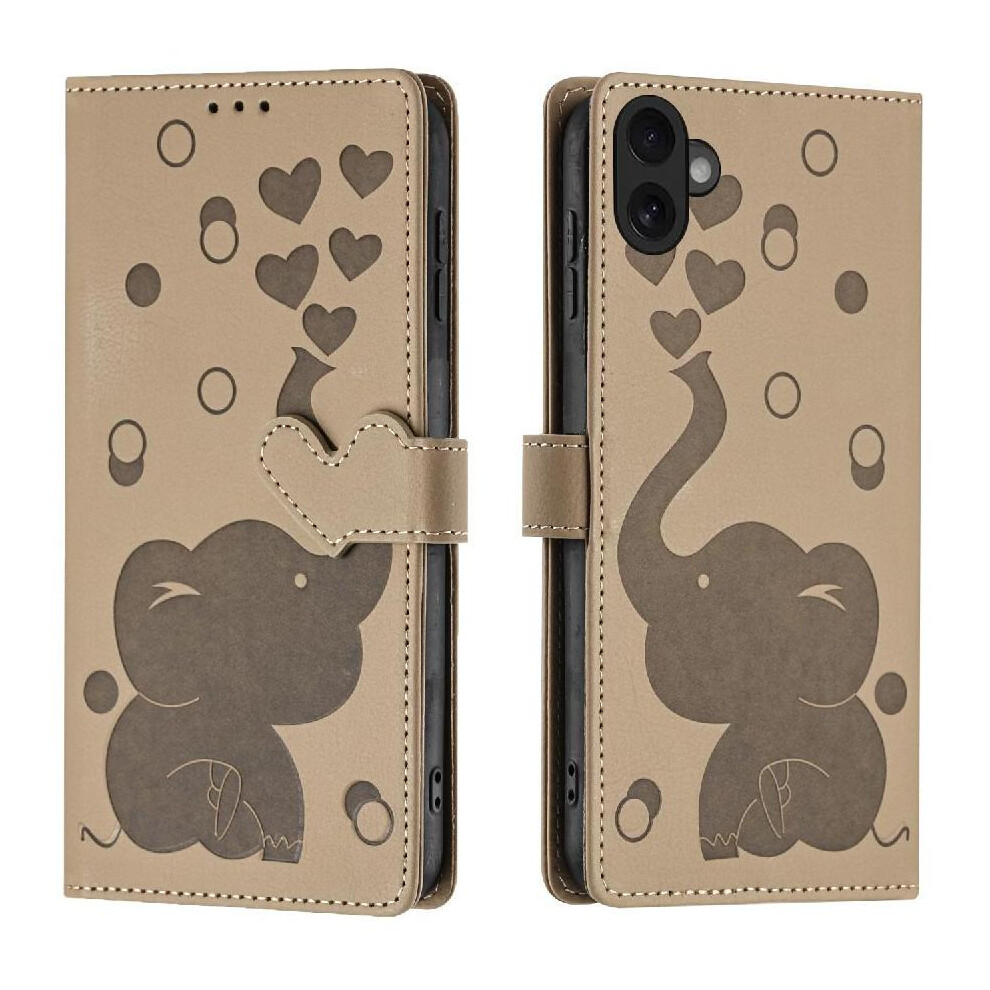 (Khaki ) Flip Case For Iphone 16 Plus Three Card Slots Premium Leather Kickstand 764563729777