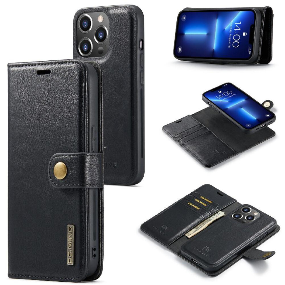 (Black) Detachable Wallet Case For Iphone 13 Pro Pu Leather Card Slots Magnetic Flip Kickstand Protective Black 764563729913