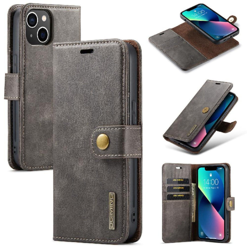 ( ) Detachable Wallet Case For Iphone 13 Protective Card Slots Flip Kickstand Magnetic Pu Leather Gray 764563729937
