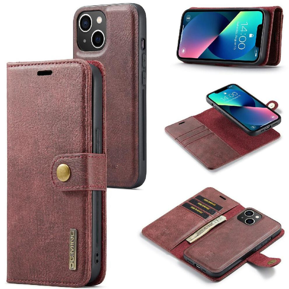 (Red) Detachable Wallet Case For Iphone 13 Protective Card Slots Flip Kickstand Magnetic Pu Leather Red 764563729920