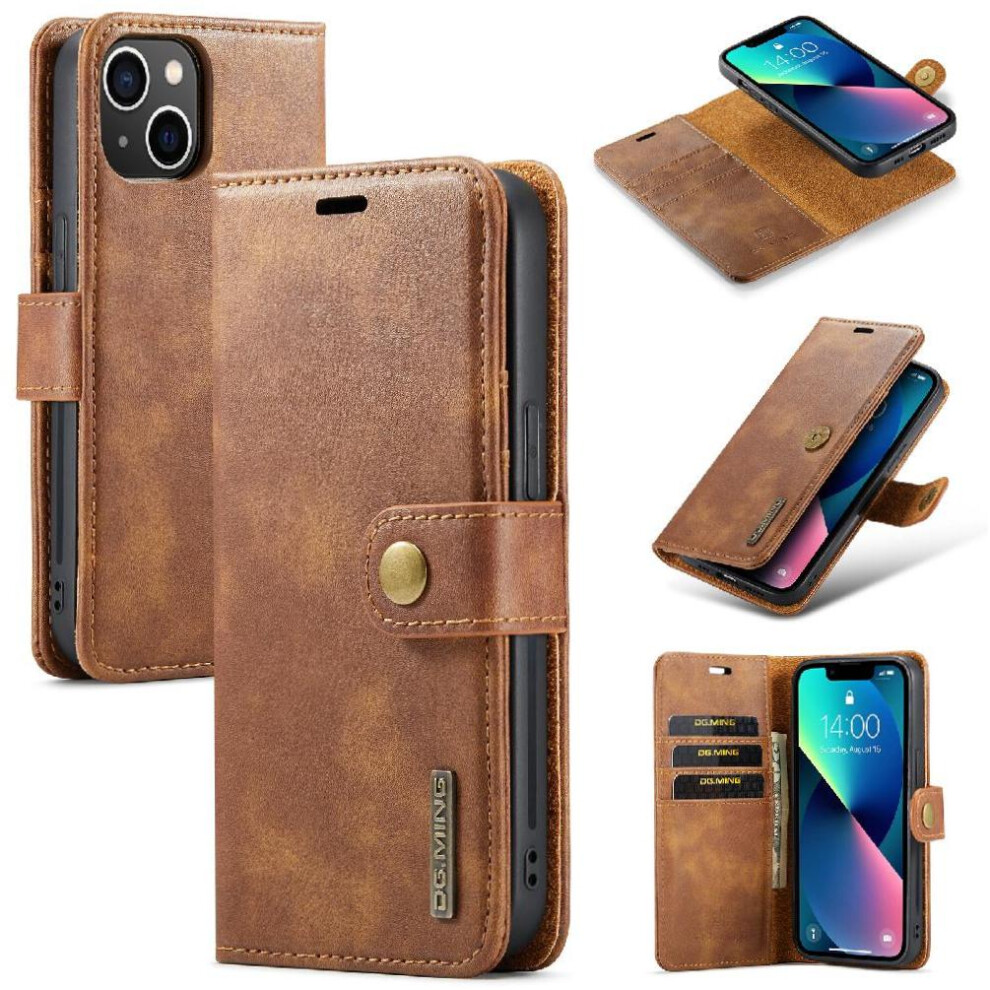 (Brown) Detachable Wallet Case For Iphone 13 Mini Protective Pu Leather Flip Kickstand Card Slots Magnetic Brown 764563729982