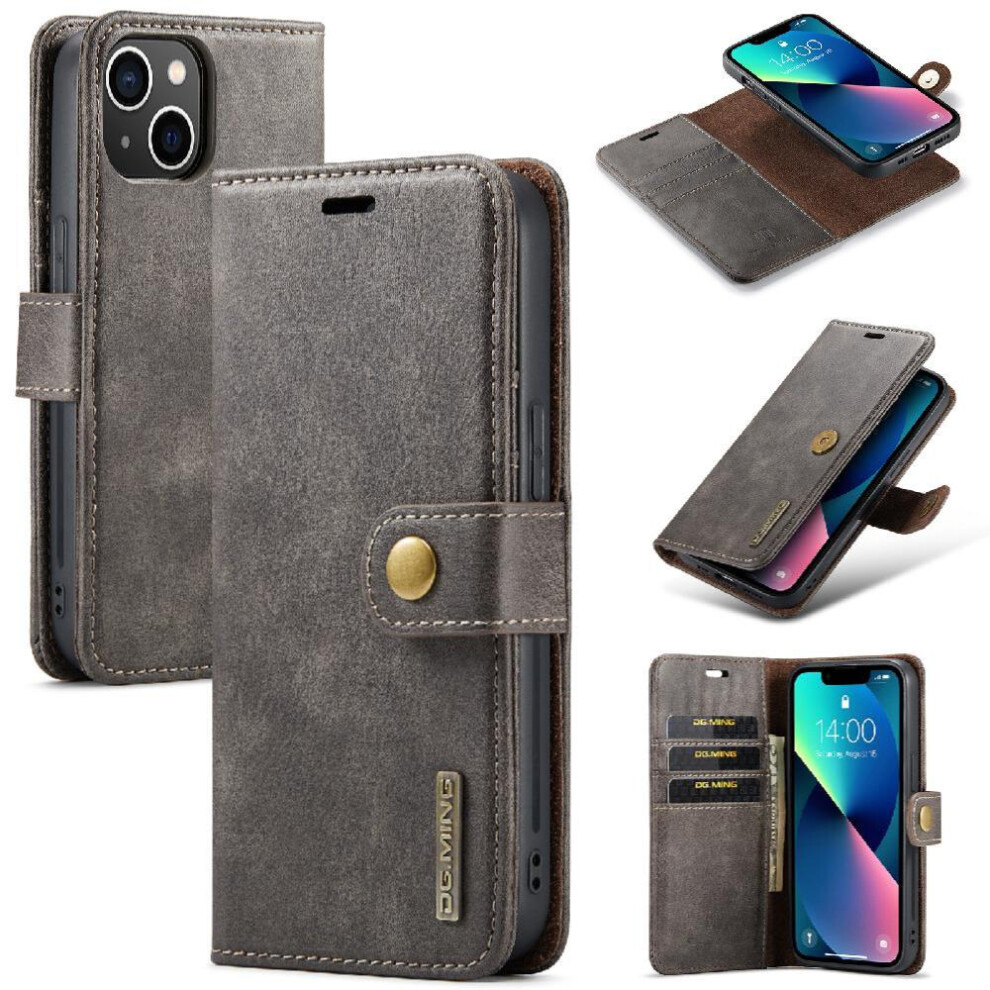 ( ) Detachable Wallet Case For Iphone 13 Mini Protective Pu Leather Flip Kickstand Card Slots Magnetic Gray 764563729975