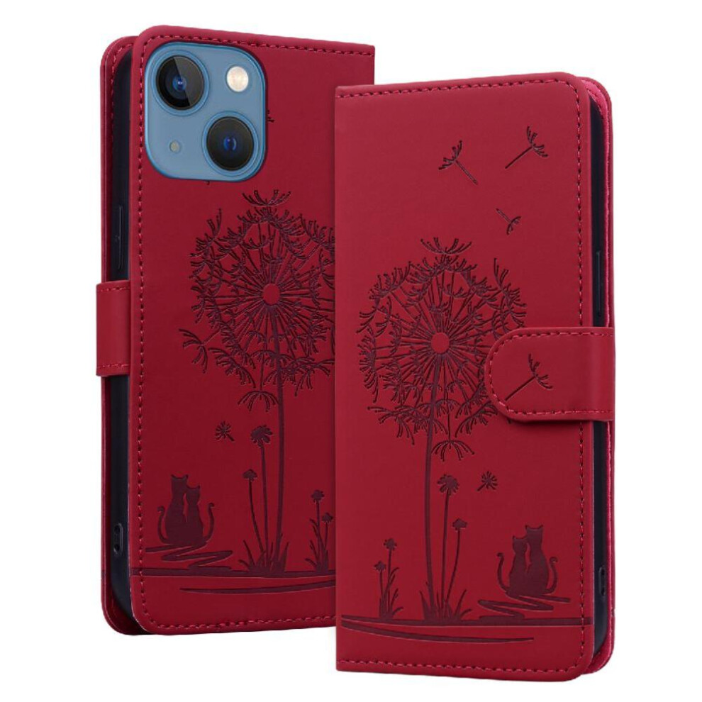 (Red) Flip Case For Iphone 13 Mini Three Card Slots Stand Premium Leather Kickstand Red 764563730728