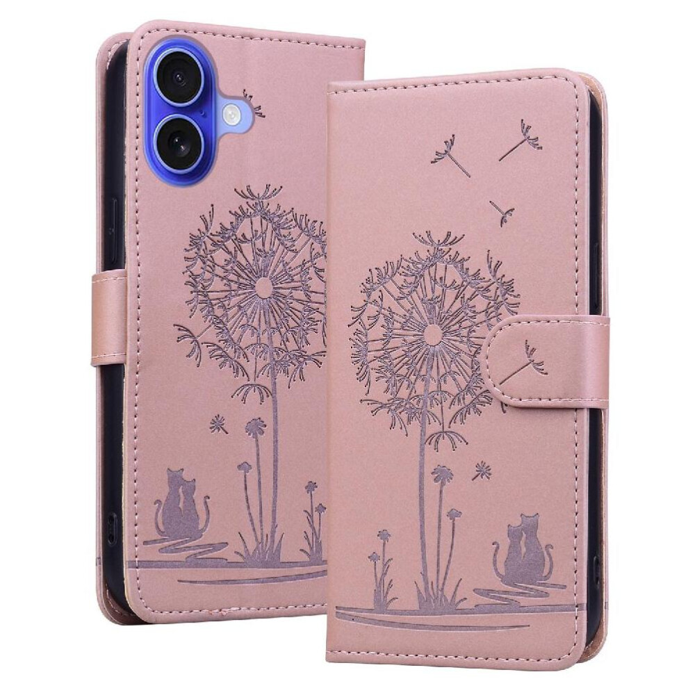 (Rose ) Flip Case For Iphone 16 Premium Leather Stand Three Card Slots Kickstand Gold 764563730834