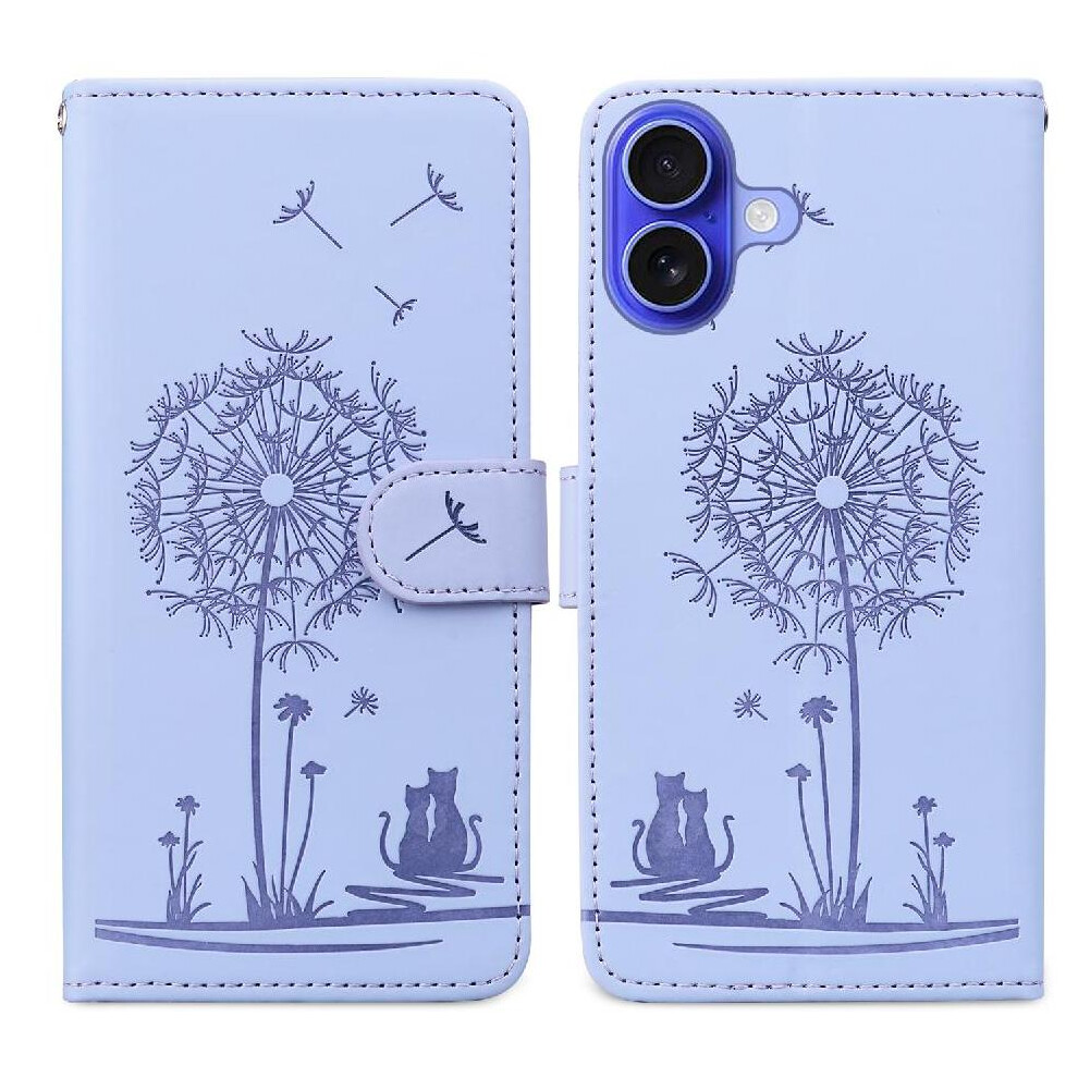 (Purple) Flip Case For Iphone 16 Premium Leather Stand Three Card Slots Kickstand Purple 764563730865