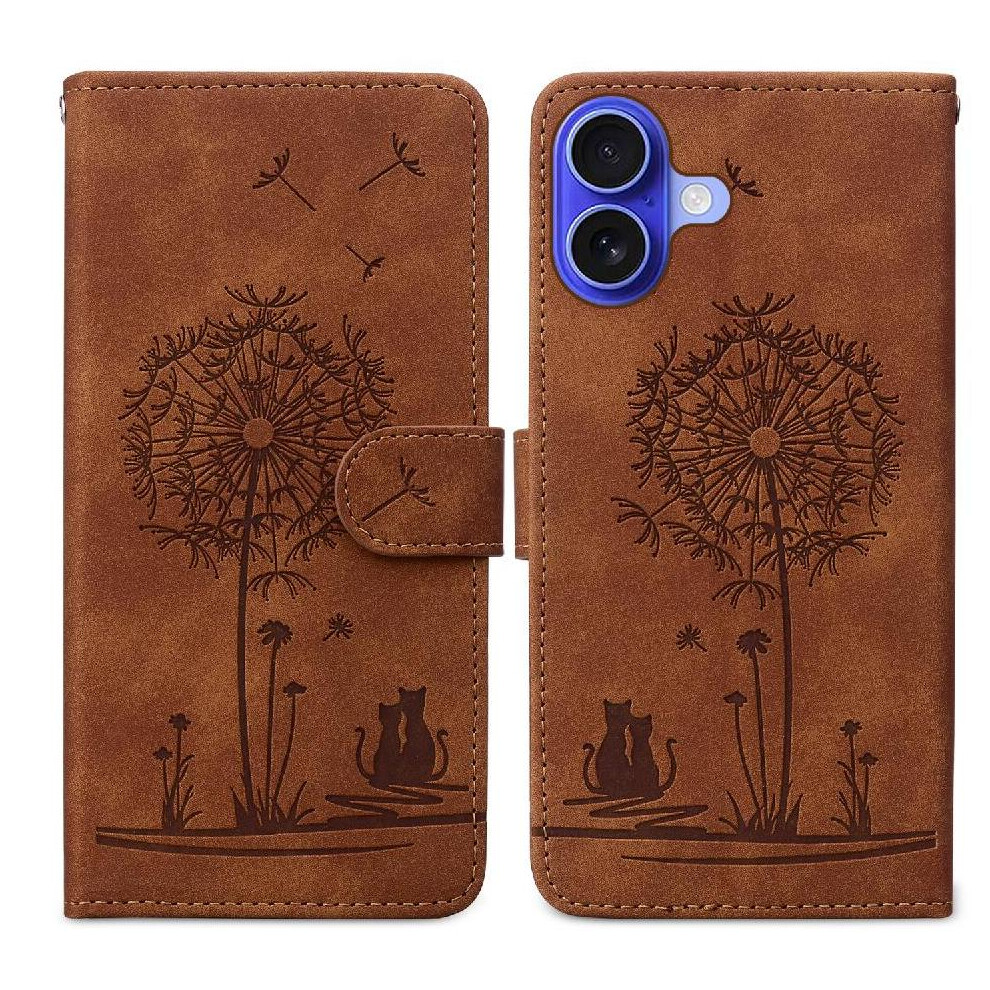 (Brown) Flip Case For Iphone 16 Premium Leather Stand Three Card Slots Kickstand Brown 764563730827