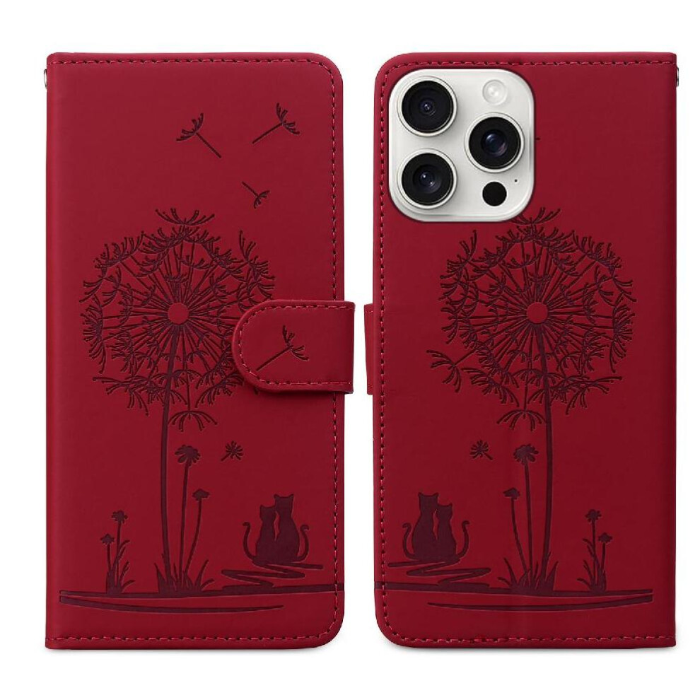 (Red) Flip Case For Iphone 16 Pro Kickstand Premium Leather Stand Three Card Slots Red 764563730964