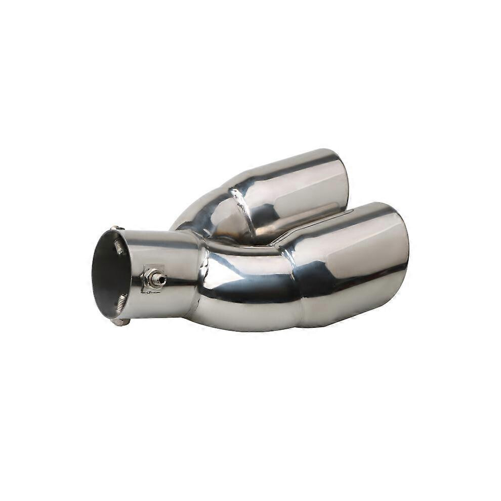 (As Show, One Size) Curve - Modified Dual Tail Pipe Exhaust Car Decoration One Outlet Two Tail Throat Muffler Universal Thickening Dual Tail Th Silver