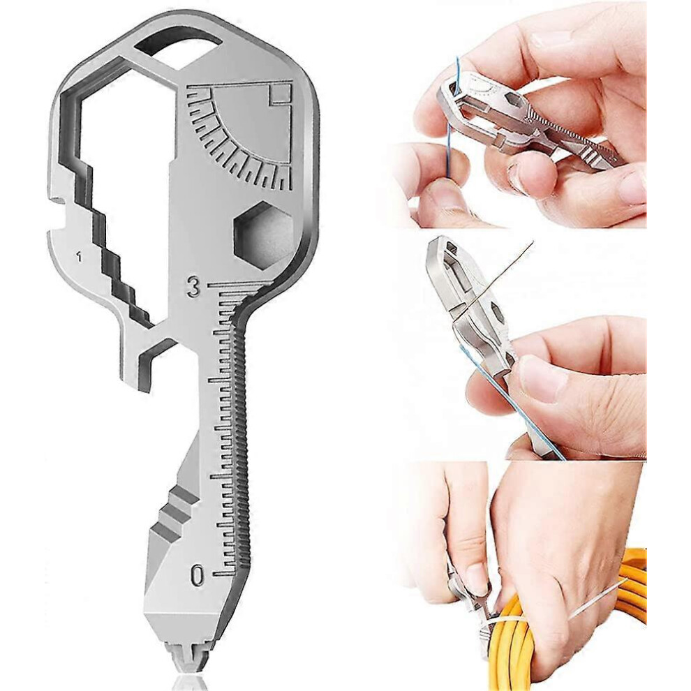 (As show, One size) Multi-Function Wrench Tool Outdoor Wrench Tool 24 in 1 Stainless Steel Bottle Opener Mini Portable Wrench Used for line cutter, can opener, etc. (mone