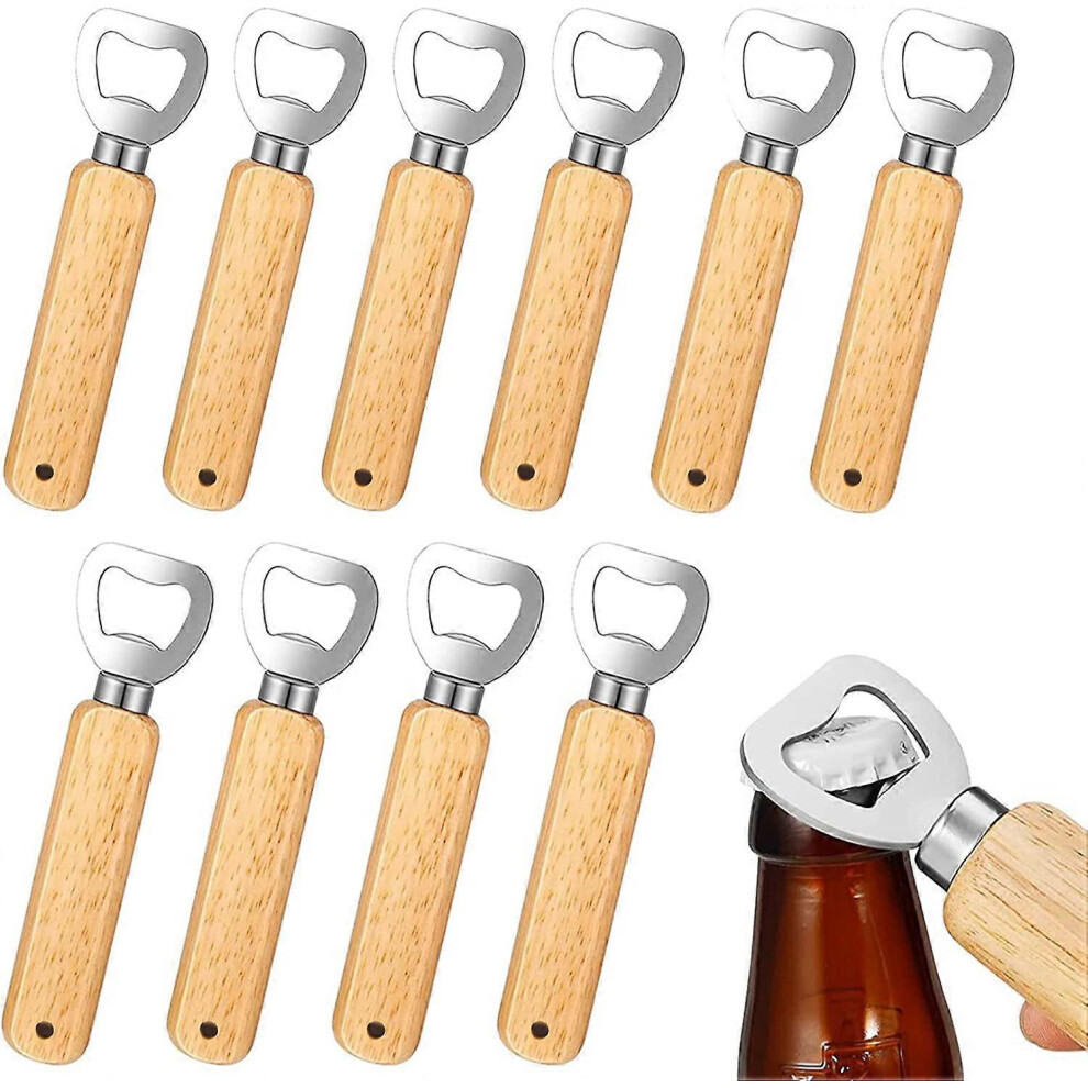 (As show, One size) Bottle Openers, 10 Pieces Wooden Handle Durable Portable Beer Bottle Opener Natural Wood Bottle Opener Great Gift for Men