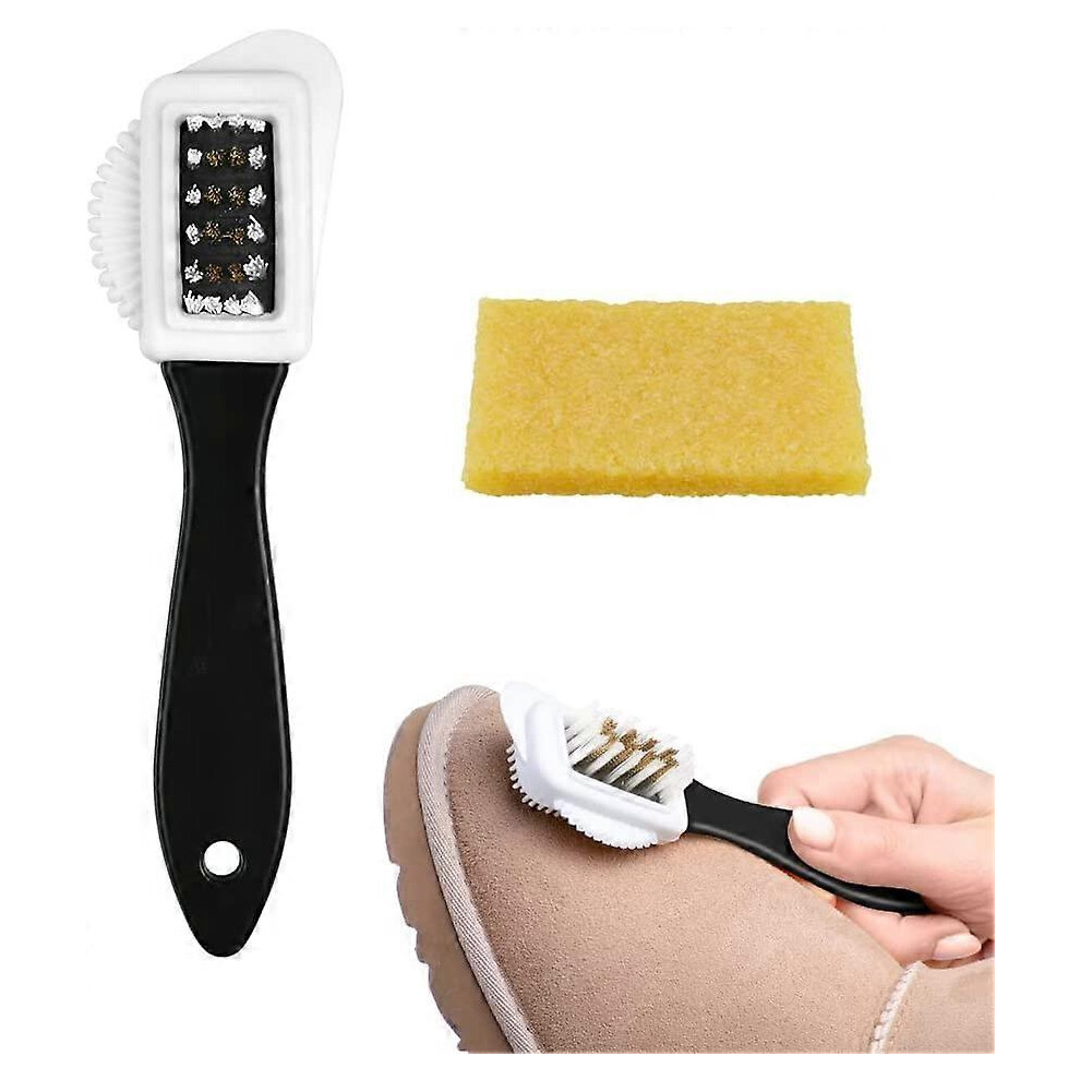 (As show, One size) Suede Shoe Brush, 4-Sided Multi-Function Shoe Brush for Nubuck and Suede, Brass Bristle, Suede Brush with Handle, Maintenance for