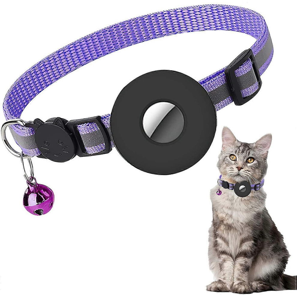 (As show, One size) Airtag Cat Collar, Reflective Cat Collar with Bell and Safety Buckle, with Waterproof Airtag Holder, Compatible with Apple Airtag, Adjustable 22-35 cm
