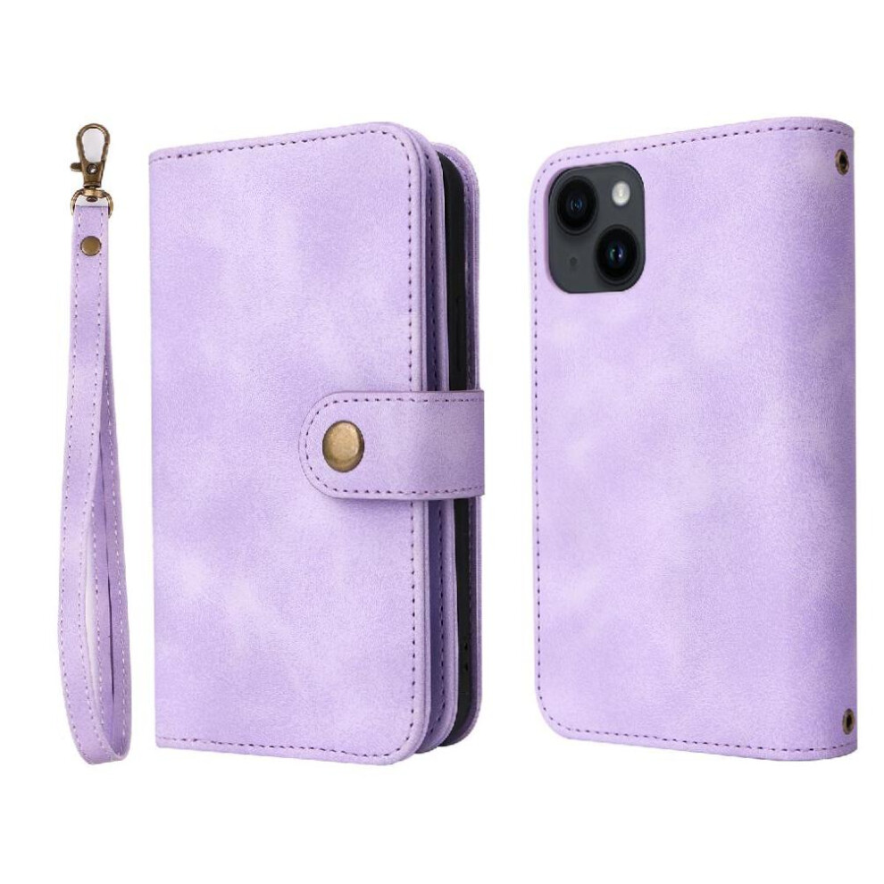 (Purple) Flip Case For Iphone 13 Flip Multifunctional Wallet Wrist Strap Card Slots Shockproof Purple 764563732968