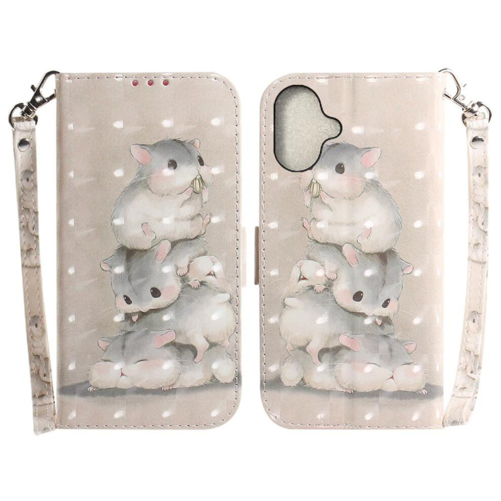 (C5 ) 3D Painted Protective Case For Iphone 16Plus Wallet Magnetic Closure Lanyard Card Slots Pu Leather 764563734191
