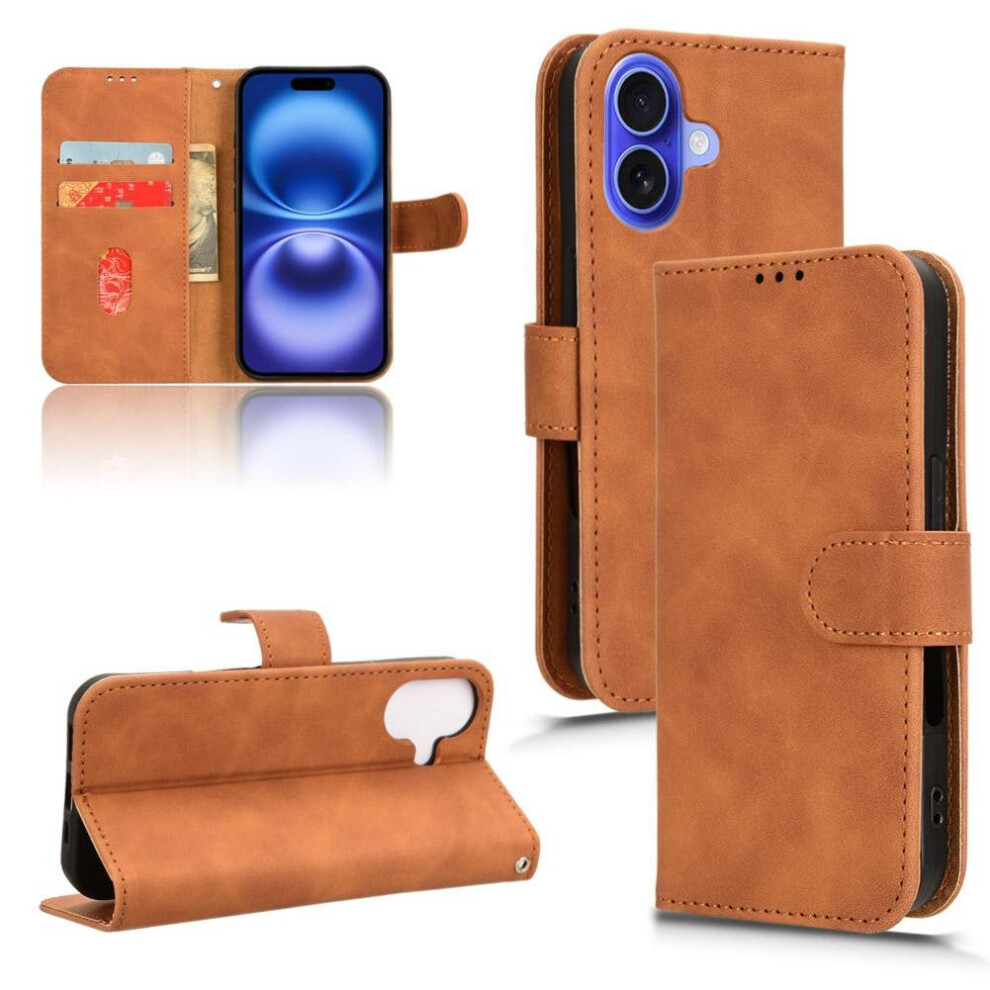 (Brown) Flip Case For Iphone 16 Wallet Kickstand Card Slots Holder Pu Leather Side Buckle Brown 764563734467