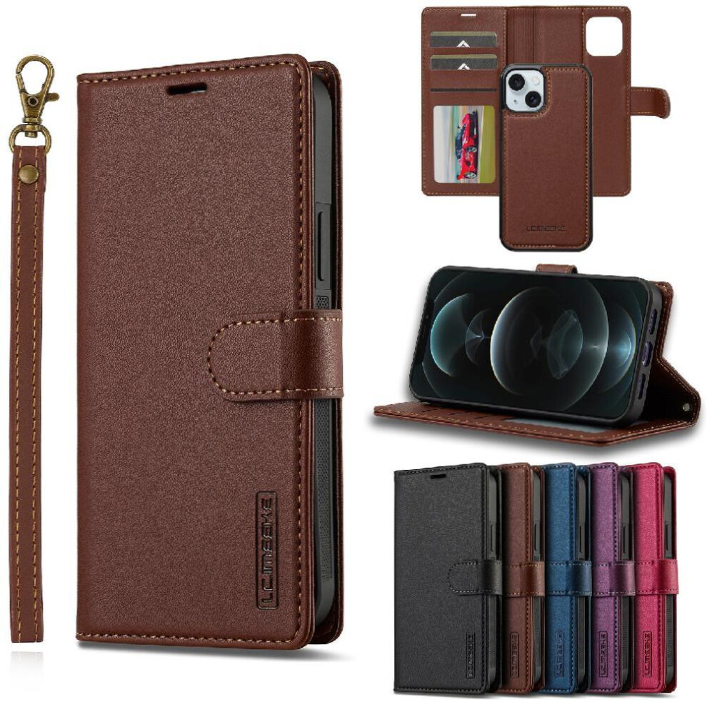 (Brown) Flip Case For Iphone 13 Detachable 2 In 1 Split Leather Wallet Phone Cover Kickstand Wallet Case Pu Leather Brown 764563735525