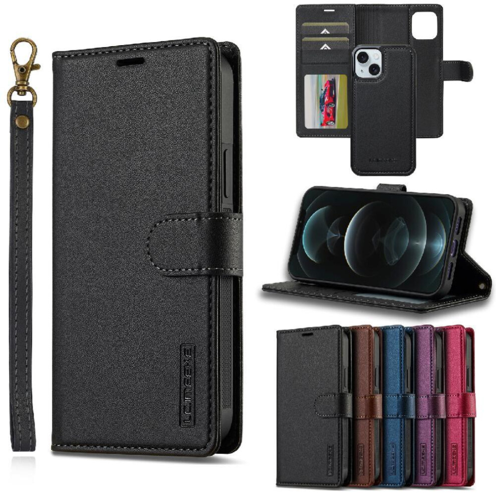 (Black) Flip Case For Iphone 13 Detachable 2 In 1 Split Leather Wallet Phone Cover Kickstand Wallet Case Pu Leather Black 764563735495