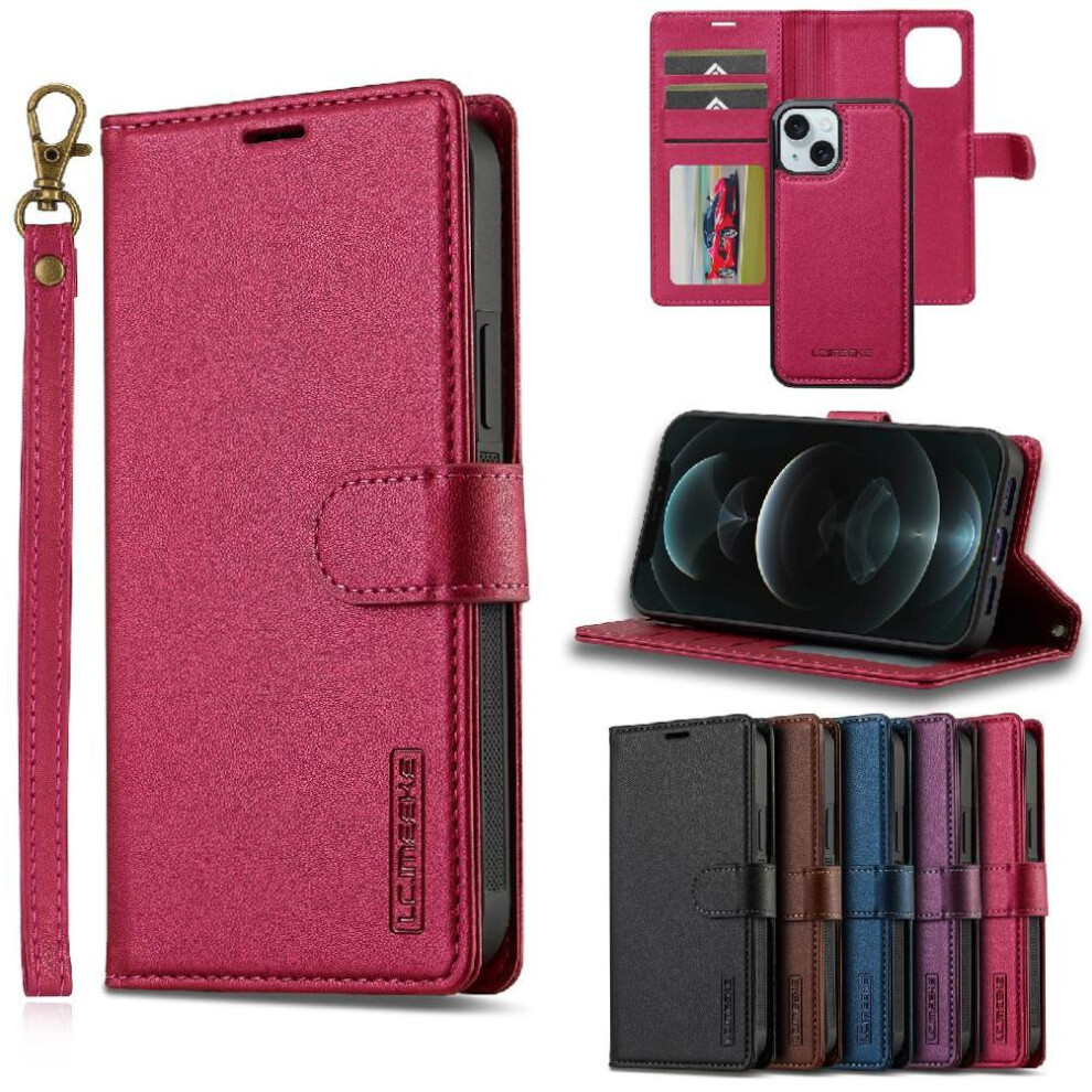 (Red) Flip Case For Iphone 13 Detachable 2 In 1 Split Leather Wallet Phone Cover Kickstand Wallet Case Pu Leather Red 764563735488