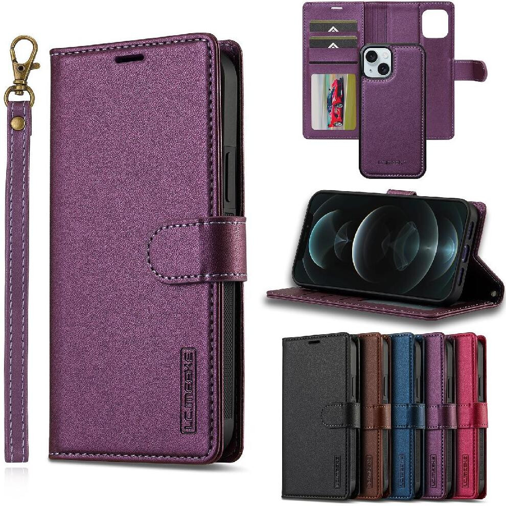 (Purple) Flip Case For Iphone 13 Detachable 2 In 1 Split Leather Wallet Phone Cover Kickstand Wallet Case Pu Leather Purple 764563735501