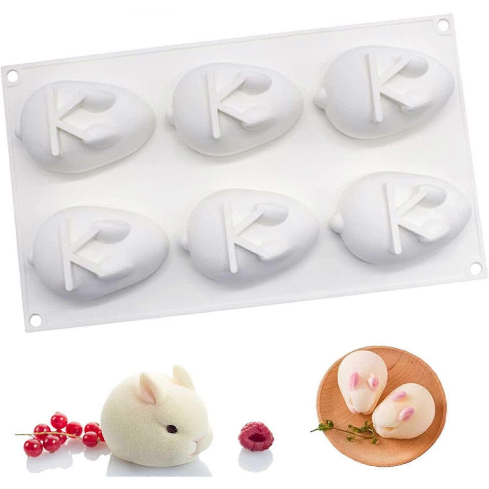 (As show, One size) Rabbit Silicone Mold, 6 Cavities, 3D Rabbit Shape Silicone Mold Easter Bunny Silicone Mold for Dessert, Soap, Jelly, Pudding Muffi