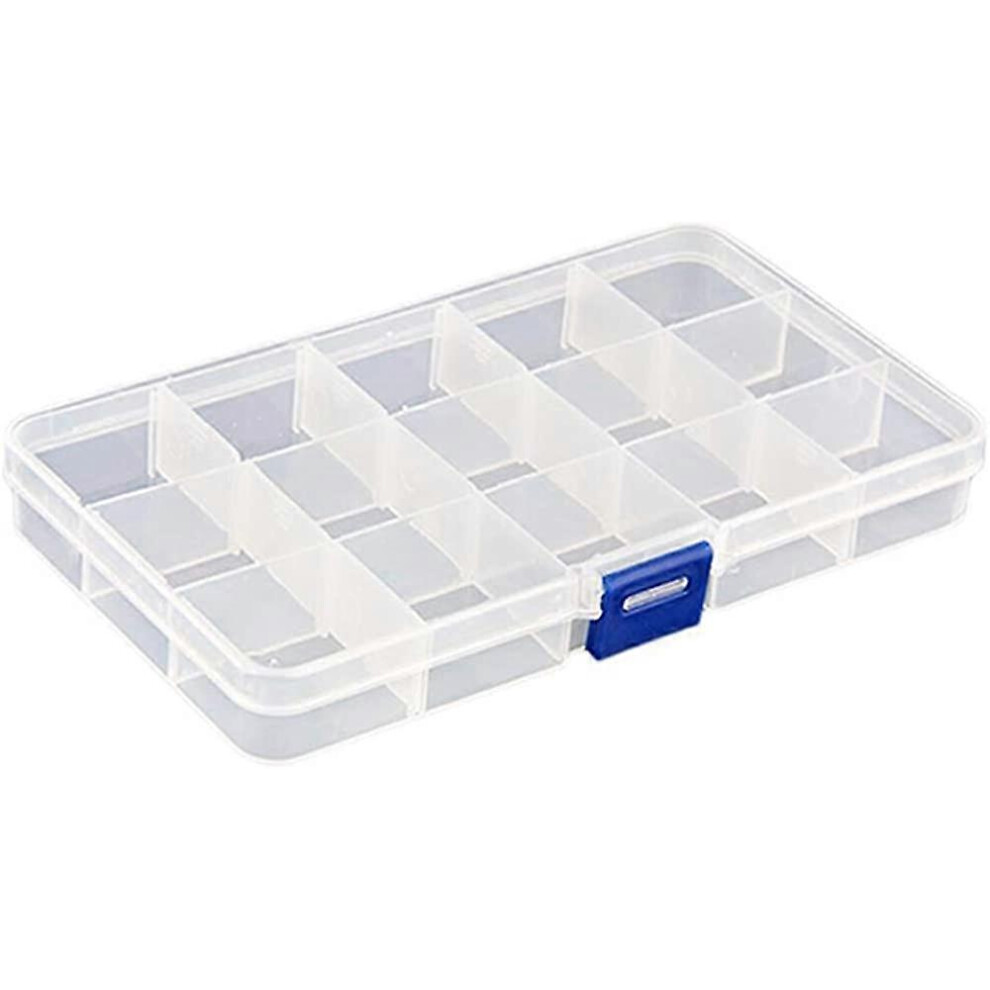 (As show, One size) Plastic Jewelry Storage Box 15 Grids Adjustable Compartment Dividers Jewelry Organizer Earring Storage Containers
