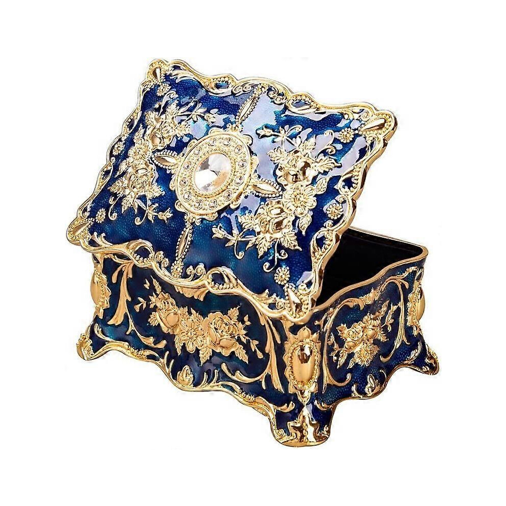 (As show, One size) Rectangular vintage jewelry box wedding band trinket box antique ornate box engraved finish with dividers