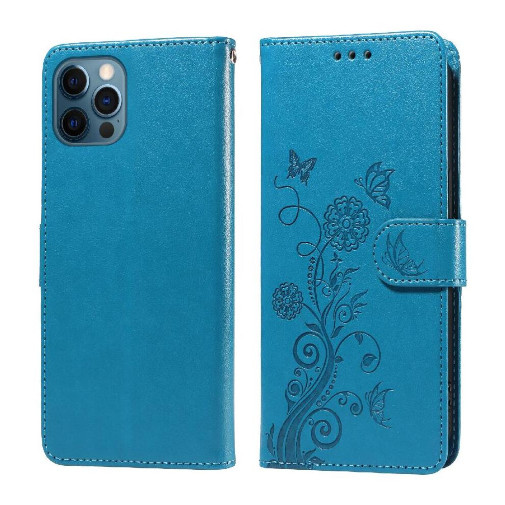 (Blue) Flip Case For Iphone 13 Pro Cardslots Leather Flower Flip Blue 764563735709